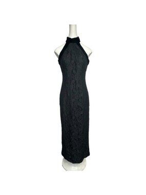 Vintage Moda Spiegel 4 Lace Gown 90s High Neck Black Velvet Y2K Formal Dress